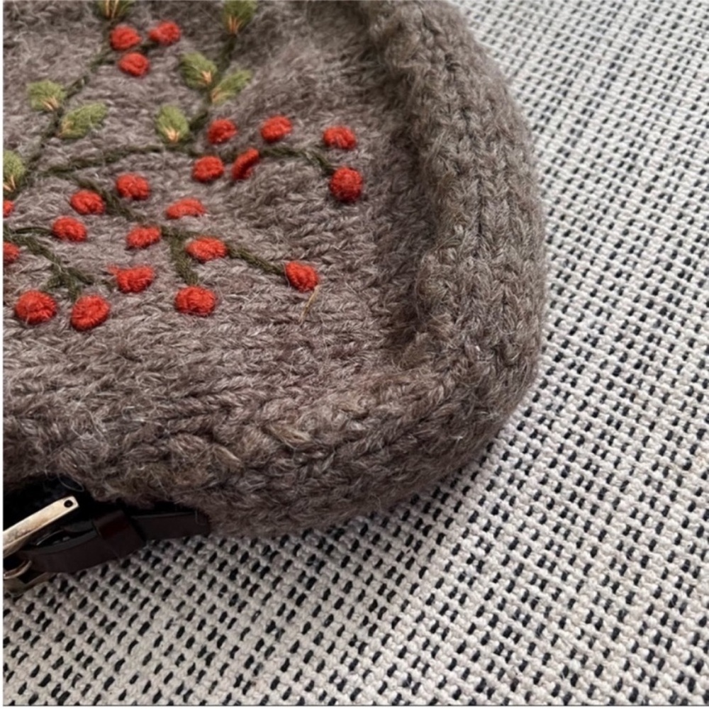 VINTAGE Fendi Baguette Knit Floral Crochet Brown Orange Green - Picture 7 of 13